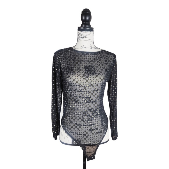 Olive Tree Tops - Olive Tree Glittery Sheer Bodysuit Size Medium